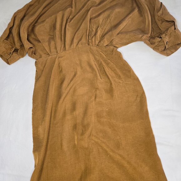 Zara pleated midi shirt dress midi toffee button down dress XS - Picture 11 of 12